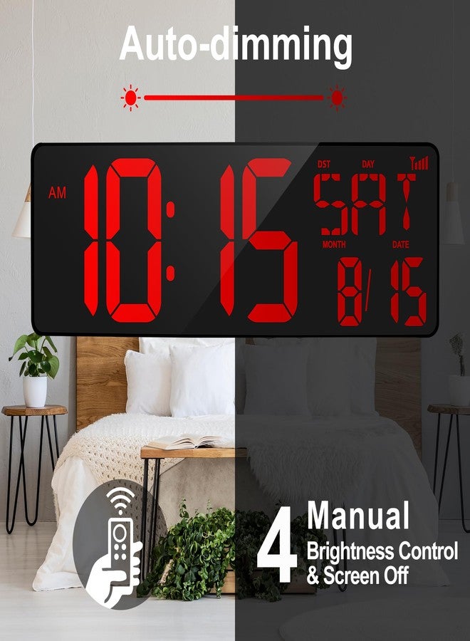 XREXS 17.2" Large Digital Wall Clock Bluetooth Sync Time, Precise Atomic Clocks with Remote Control, Adjustable Dimmer Grandfather Clock, Temperature for Bedroom, Desk Alarm Clock for Elderly - Image 5